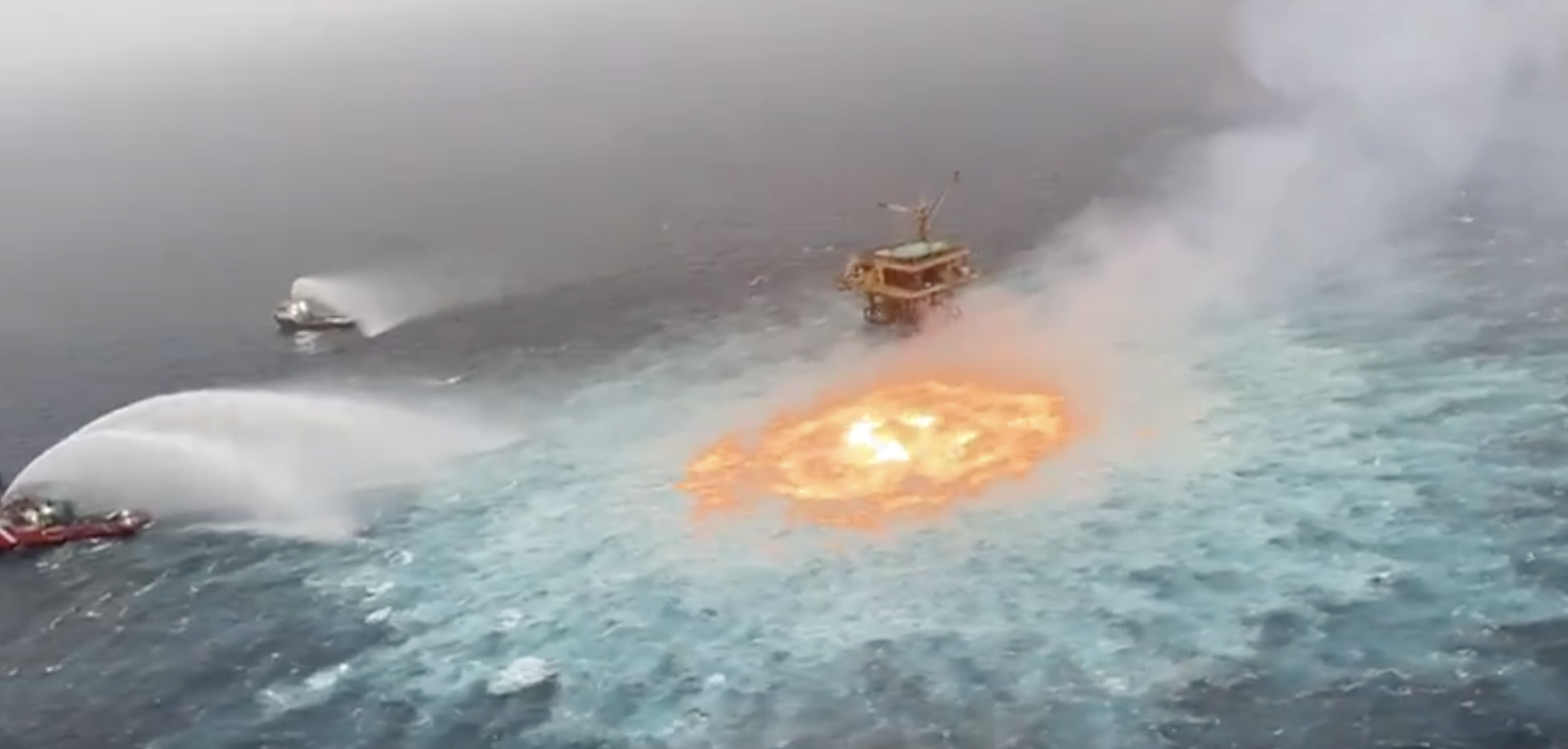 Video: Dramatic footage of ocean on fire in Mexico