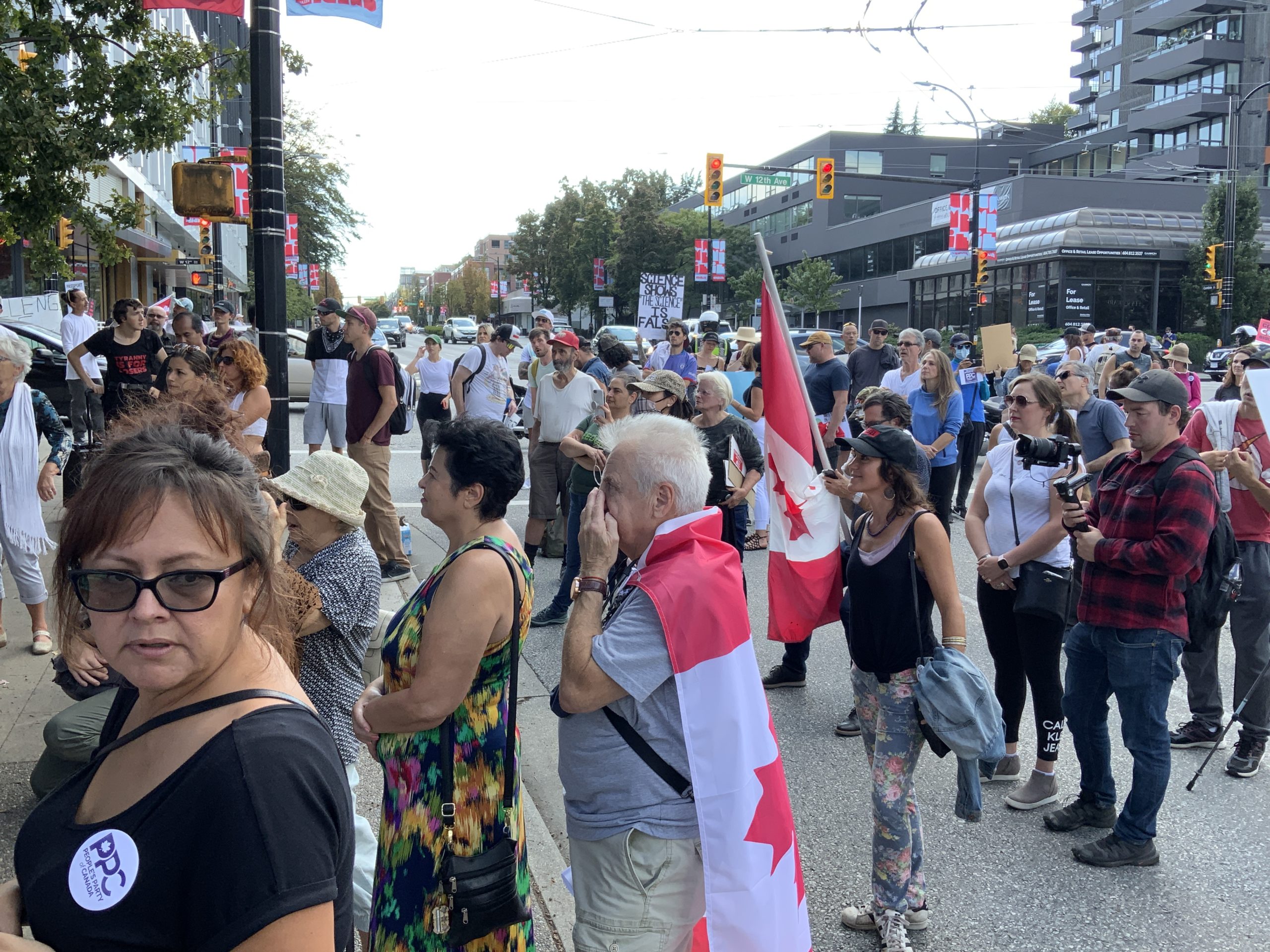 Vaccine passport protest disrupts traffic near Cambie Street in Vancouver