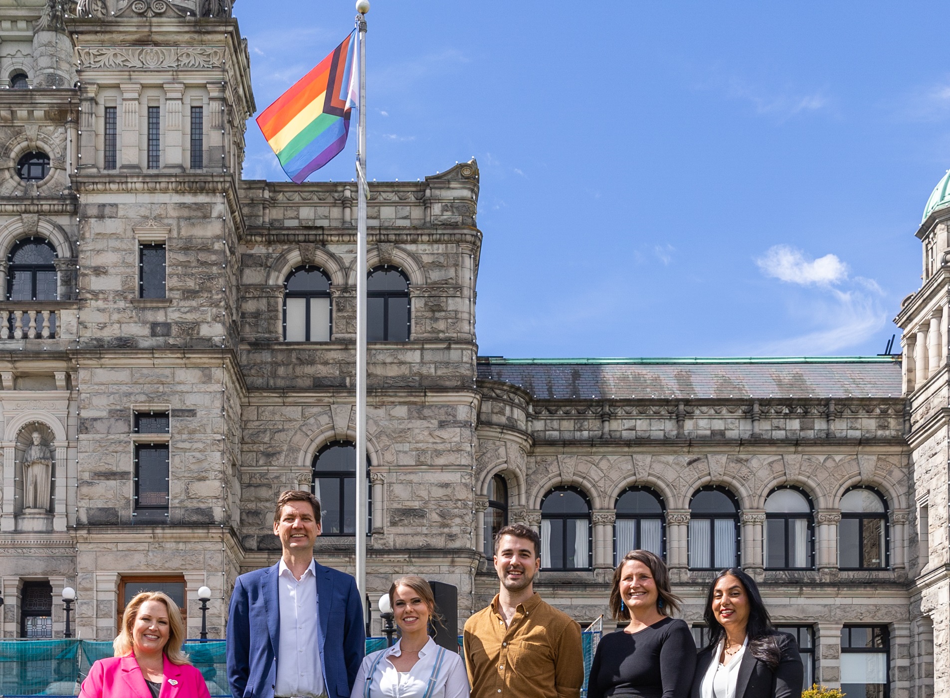 David Eby raises Pride Flag in front of legislature