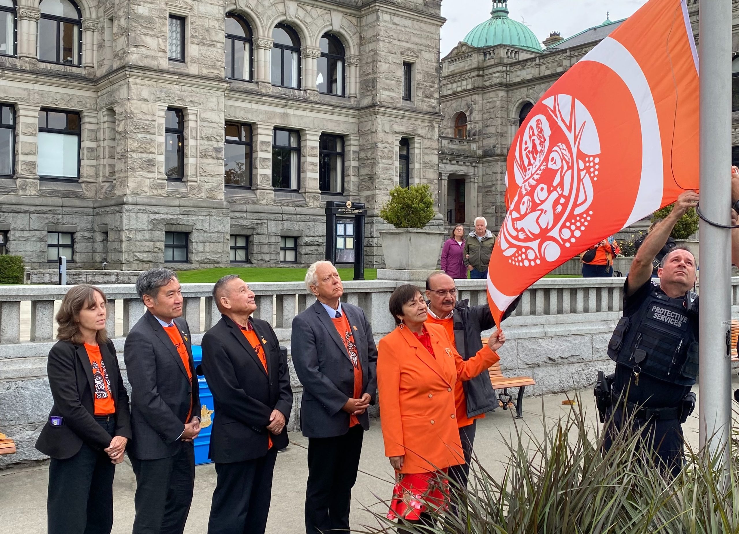 Flag honouring residential school survivors raised at B.C. legislature